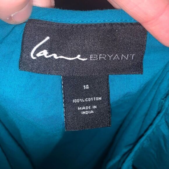 Lane Bryant teal embroidered flowy 14 peasant blouse - Picture 3 of 3